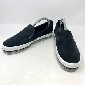 Sperry Sneakers Womens 8.5 Black Suede Slip On Preppy Minimalist Yacht Club